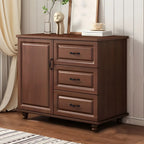 Commode combinée en bois blanc-brun et métal, style classique