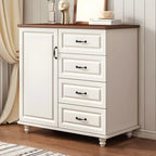 Commode combinée en bois blanc-brun et métal, style classique