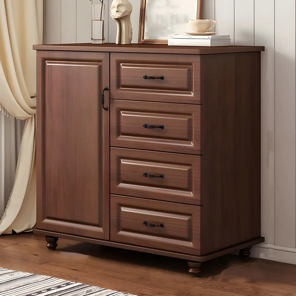 Commode combinée en bois blanc-brun et métal, style classique