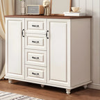 Commode combinée en bois blanc-brun et métal, style classique