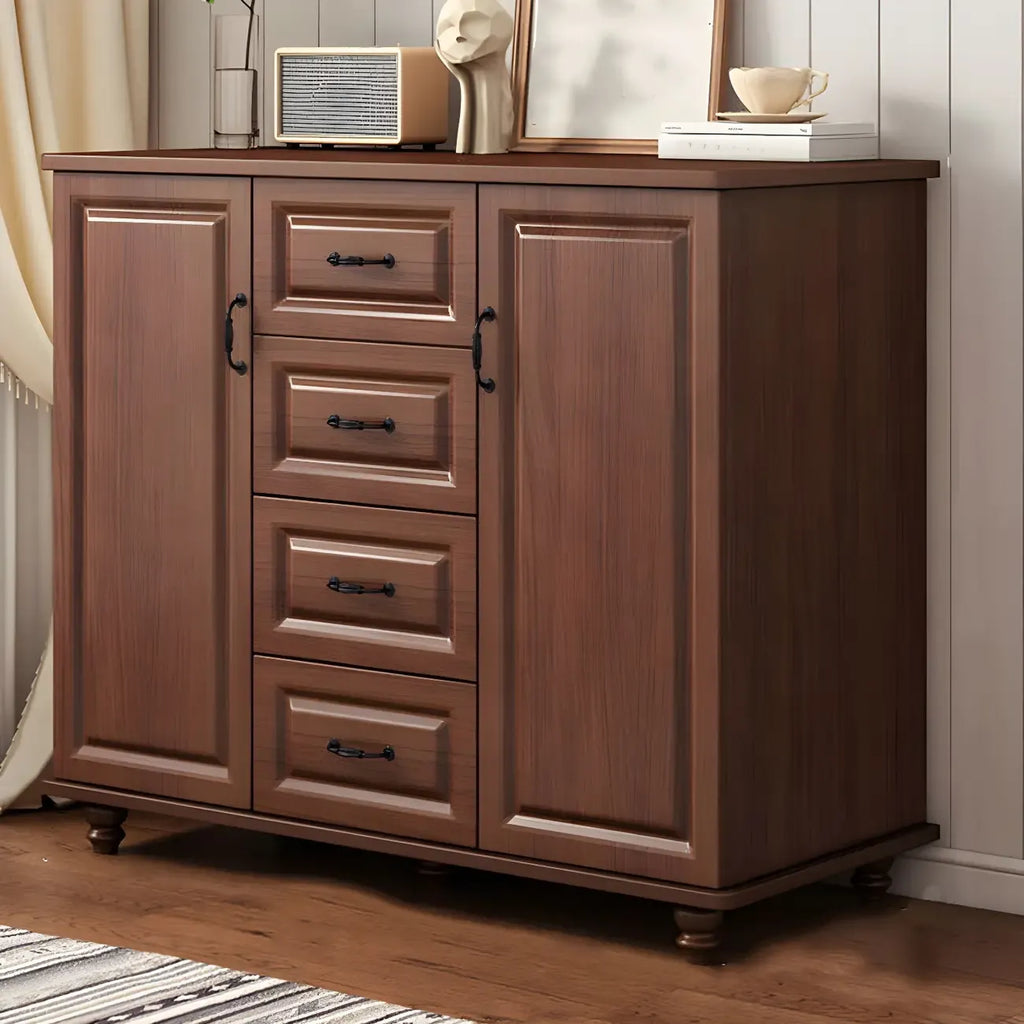 Commode combinée en bois blanc-brun et métal, style classique