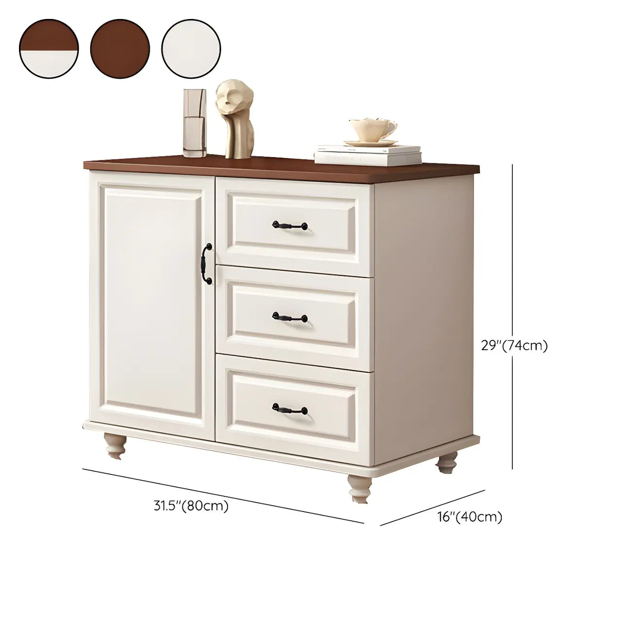 Commode combinée en bois blanc-brun et métal, style classique