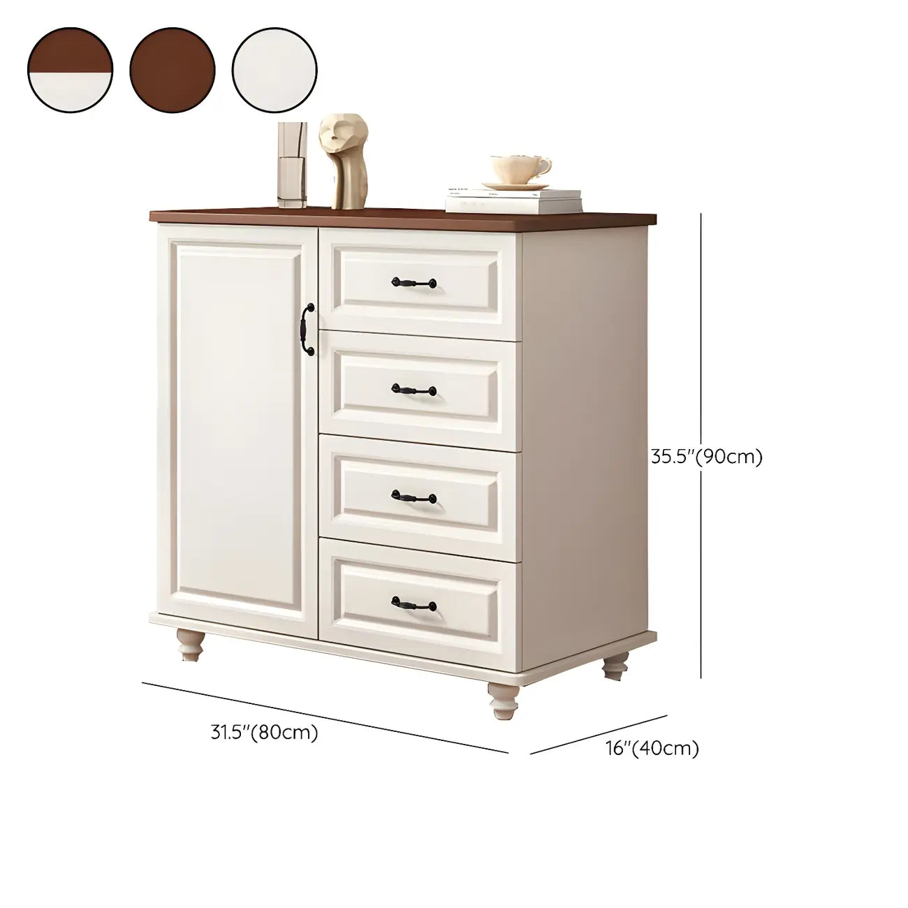 Commode combinée en bois blanc-brun et métal, style classique