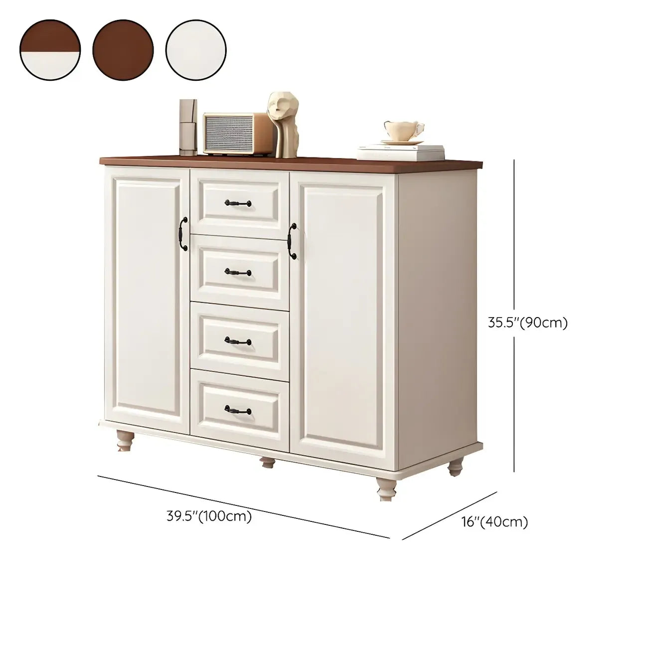 Commode combinée en bois blanc-brun et métal, style classique