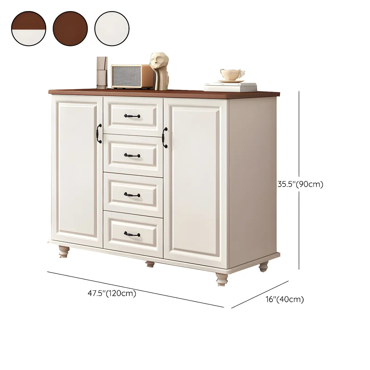 Commode combinée en bois blanc-brun et métal, style classique