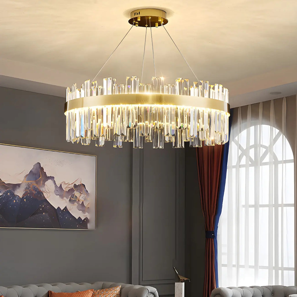 Lustre LED rond en cristal doré glamour pour salon
