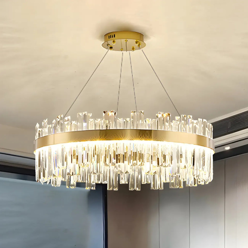 Lustre LED rond en cristal doré glamour pour salon