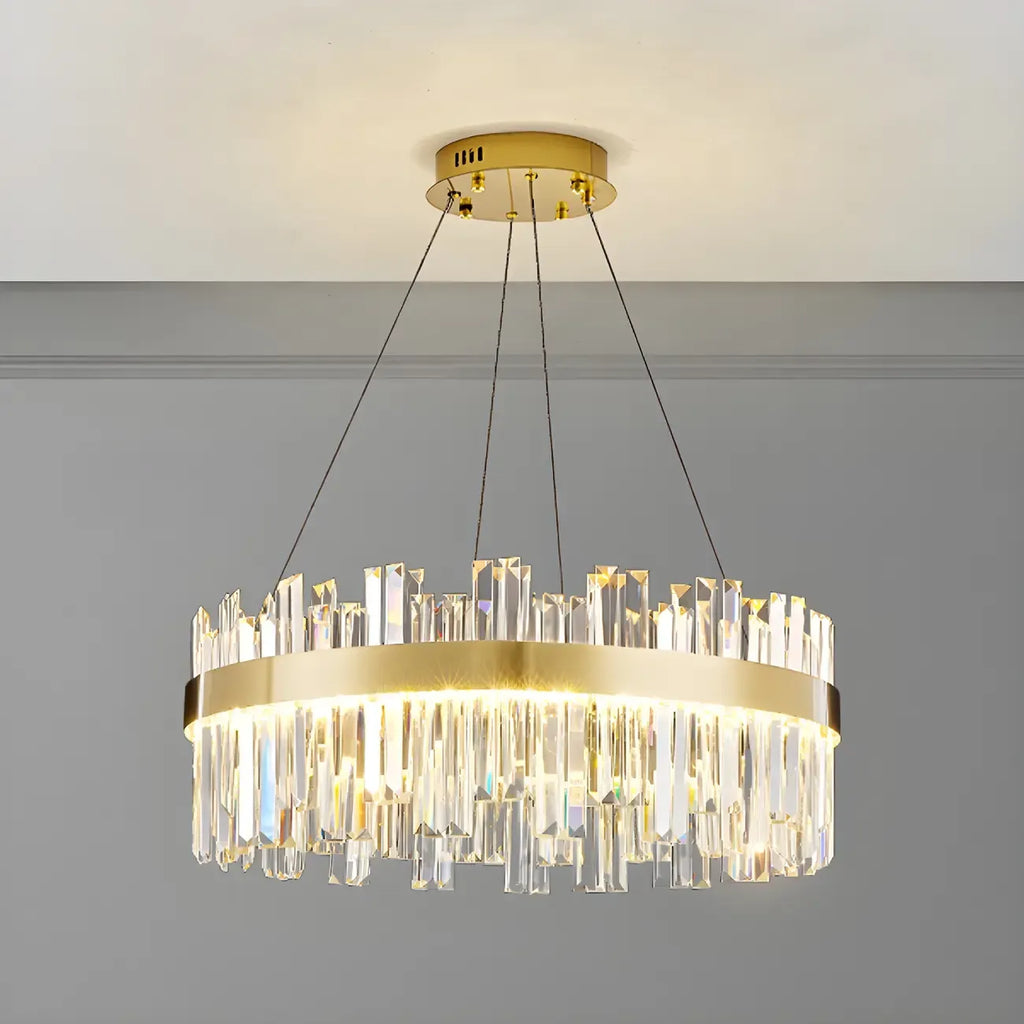 Lustre LED rond en cristal doré glamour pour salon
