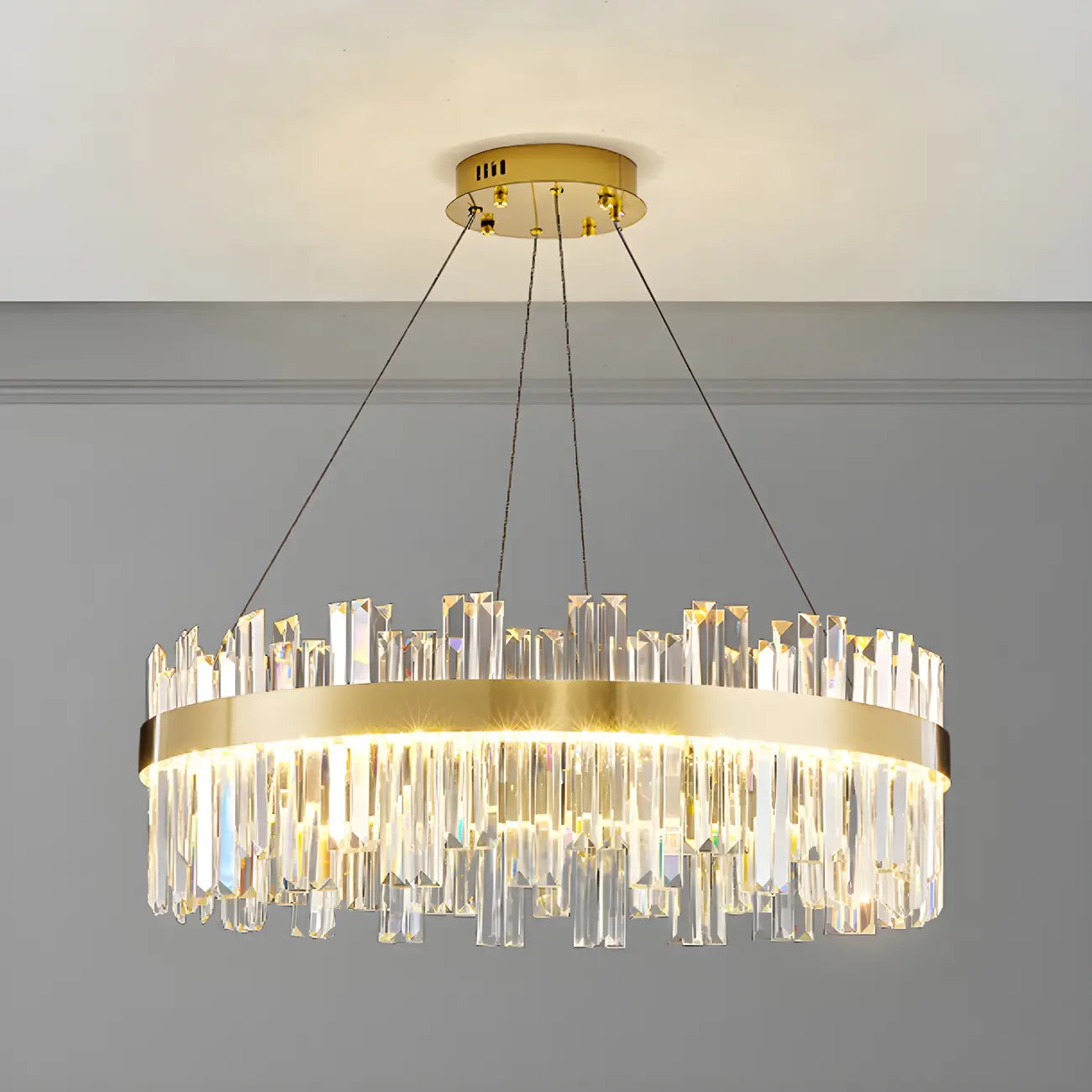Lustre LED rond en cristal doré glamour pour salon