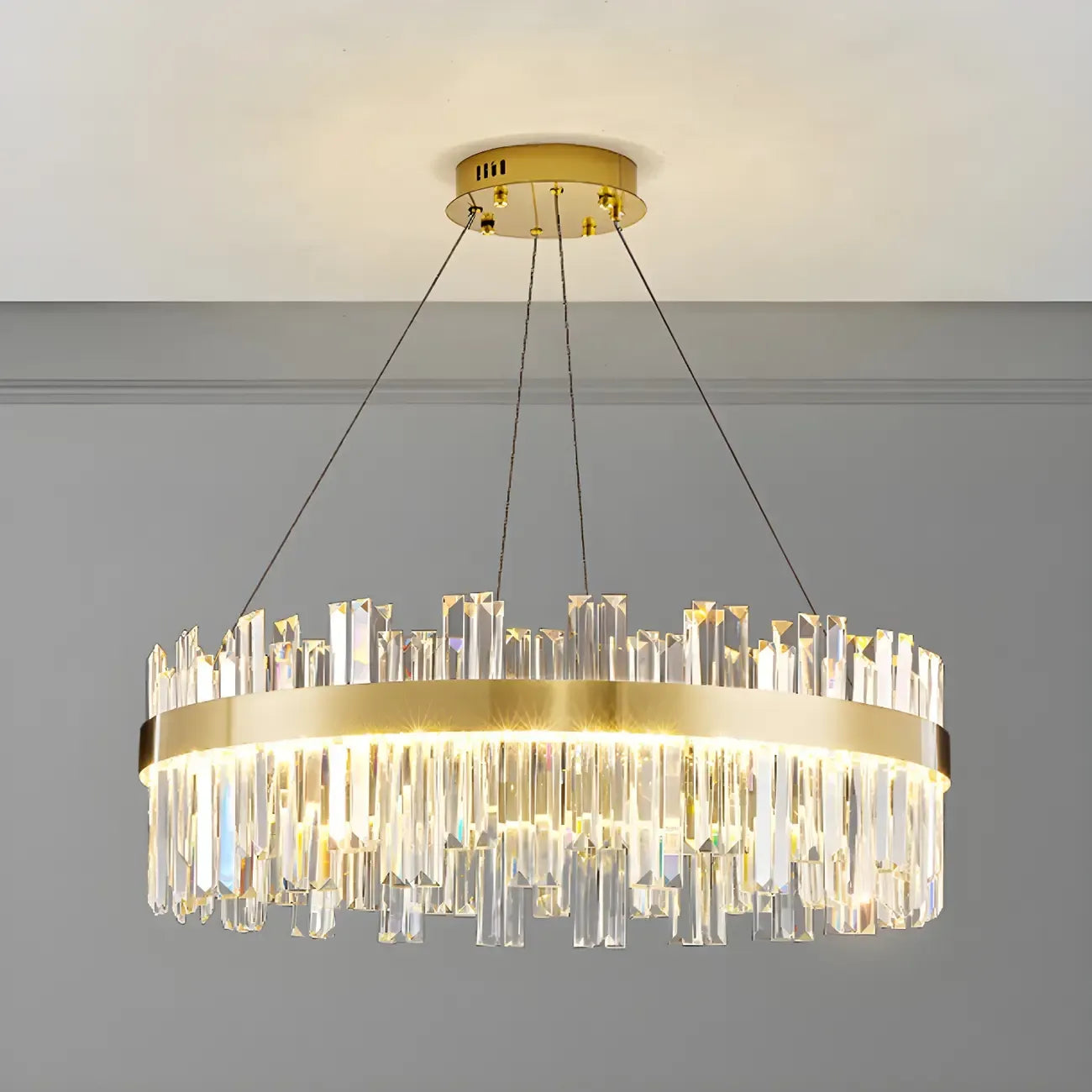 Lustre LED rond en cristal doré glamour pour salon