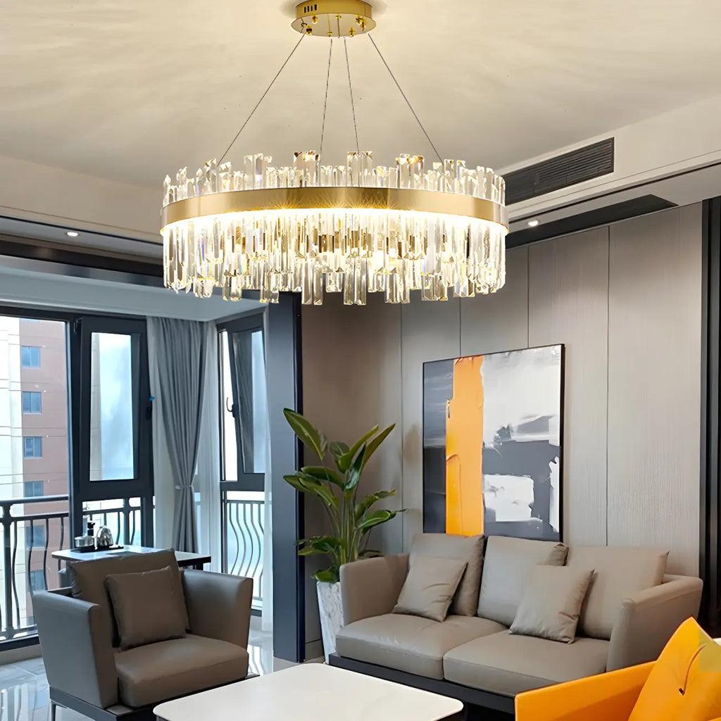 Lustre LED rond en cristal doré glamour pour salon