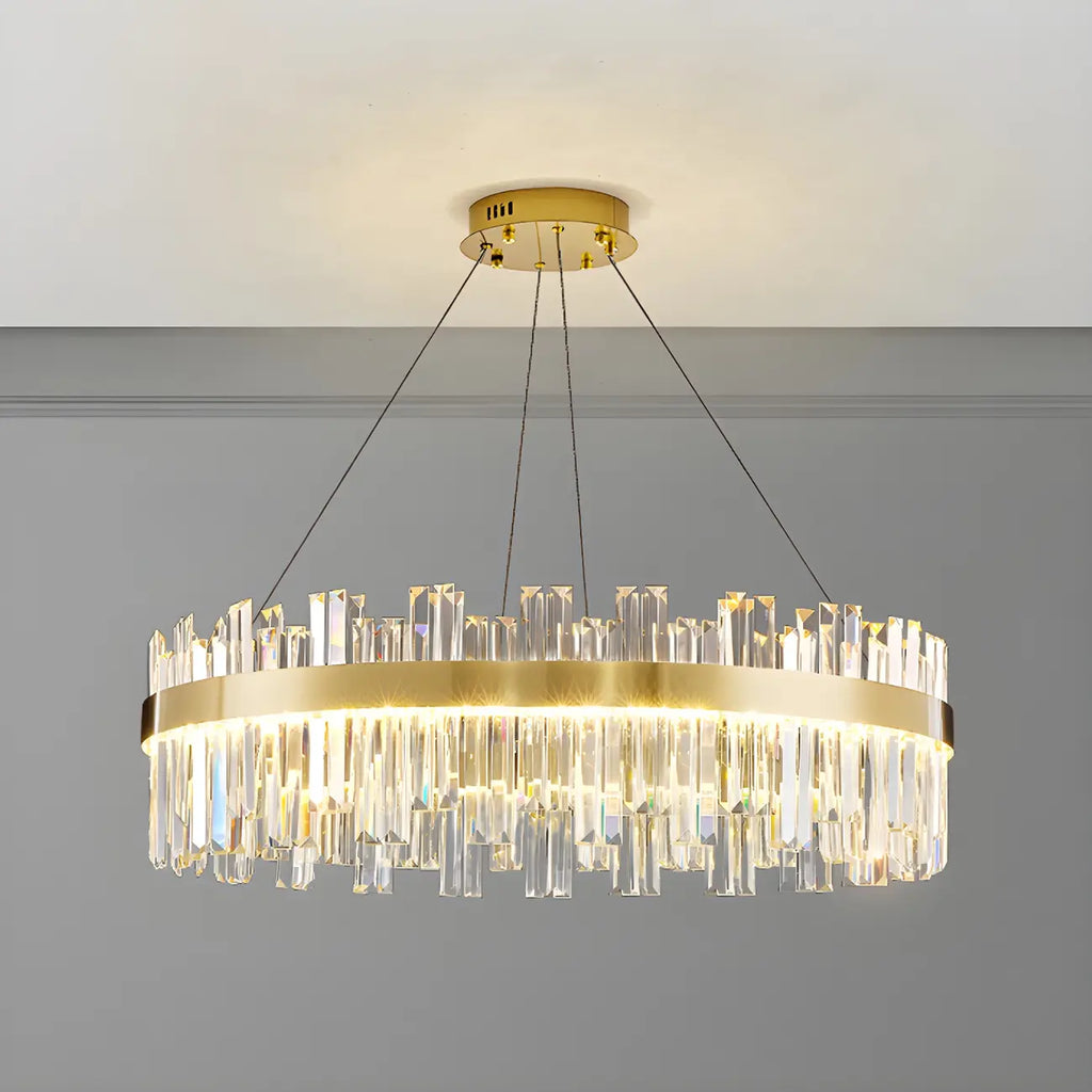 Lustre LED rond en cristal doré glamour pour salon
