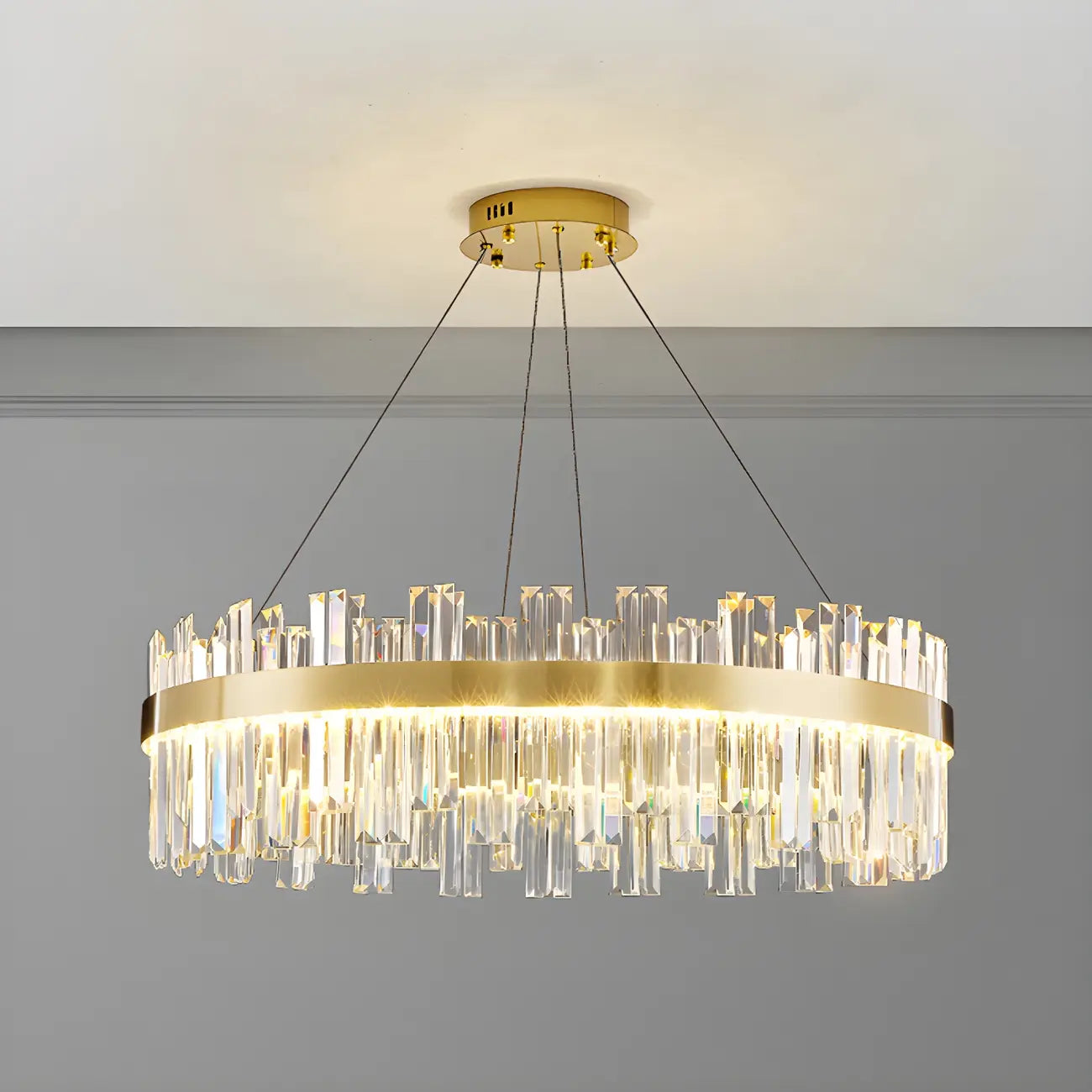 Lustre LED rond en cristal doré glamour pour salon