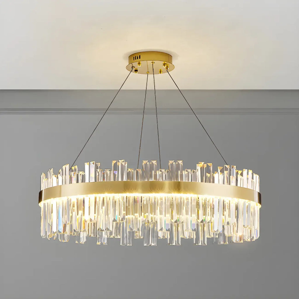 Lustre LED rond en cristal doré glamour pour salon