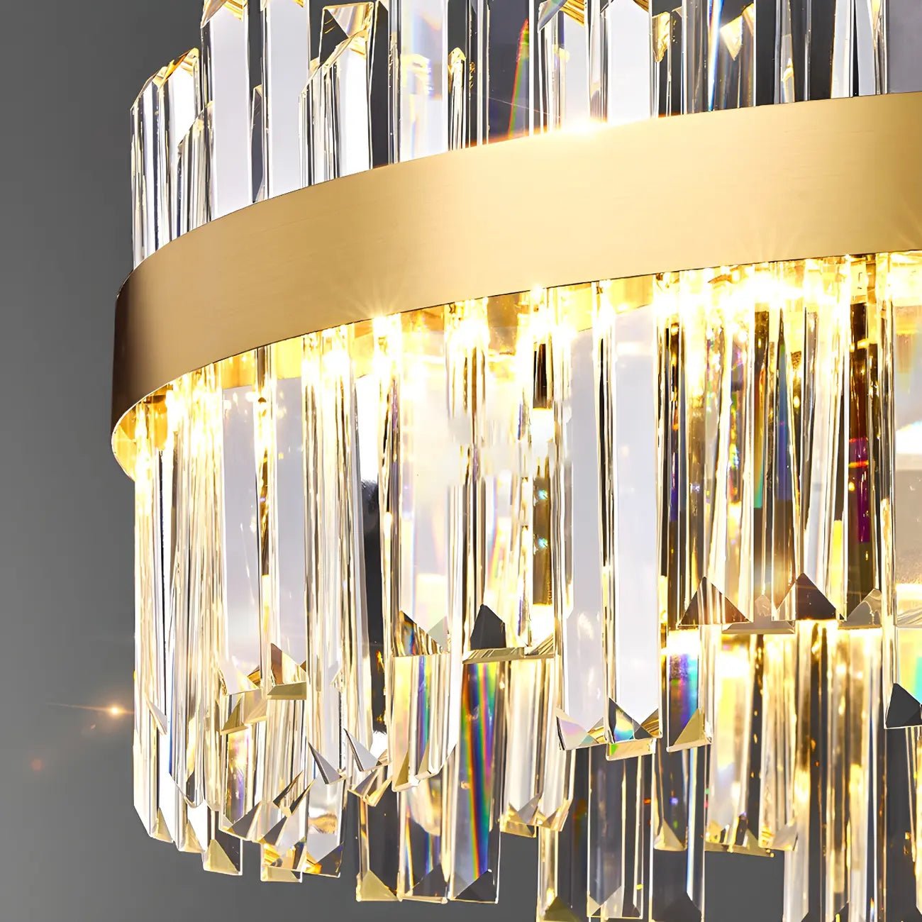 Lustre LED rond en cristal doré glamour pour salon