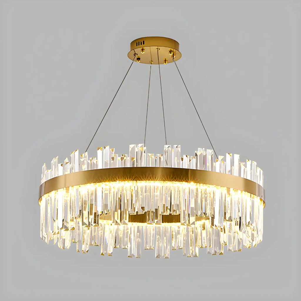Lustre LED rond en cristal doré glamour pour salon