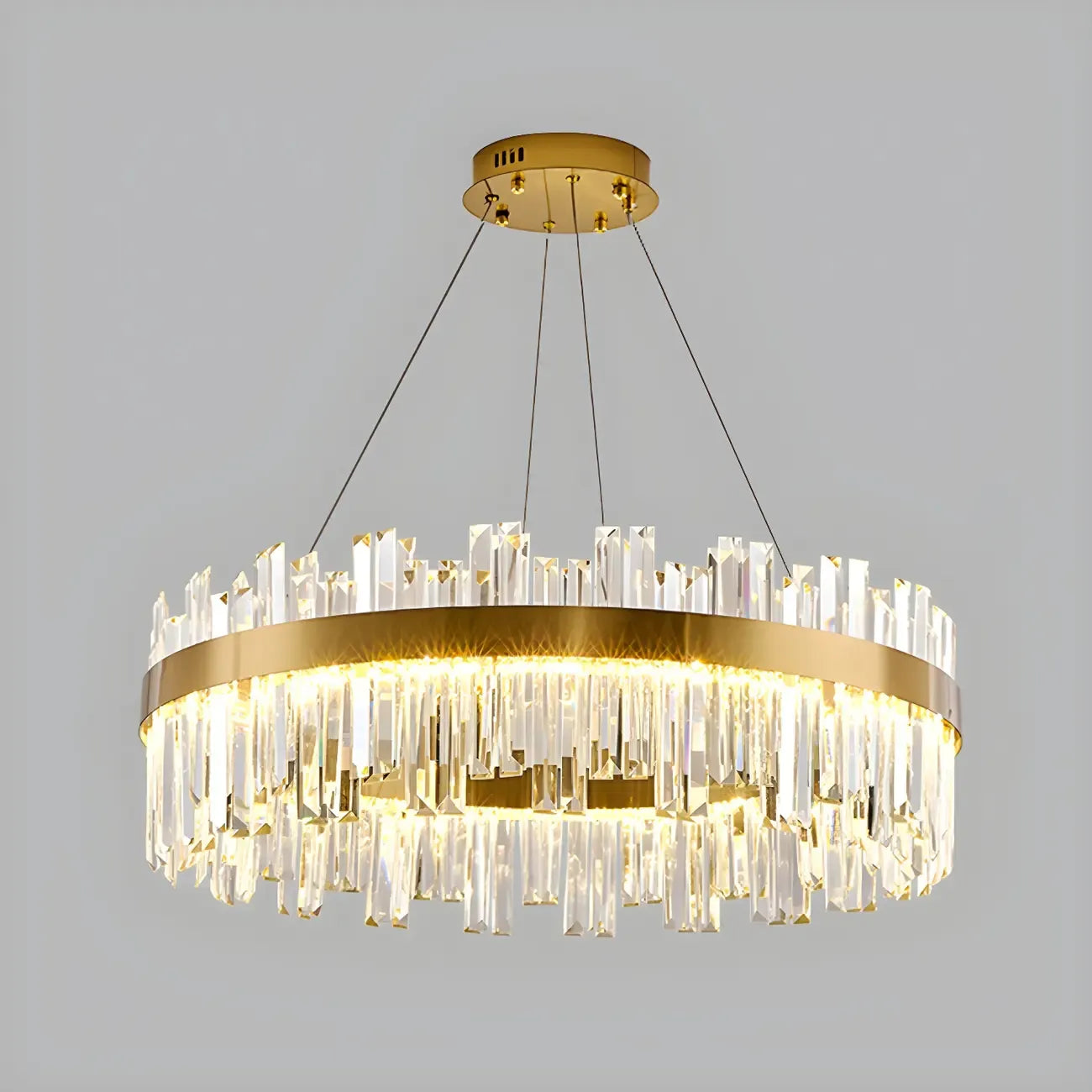 Lustre LED rond en cristal doré glamour pour salon