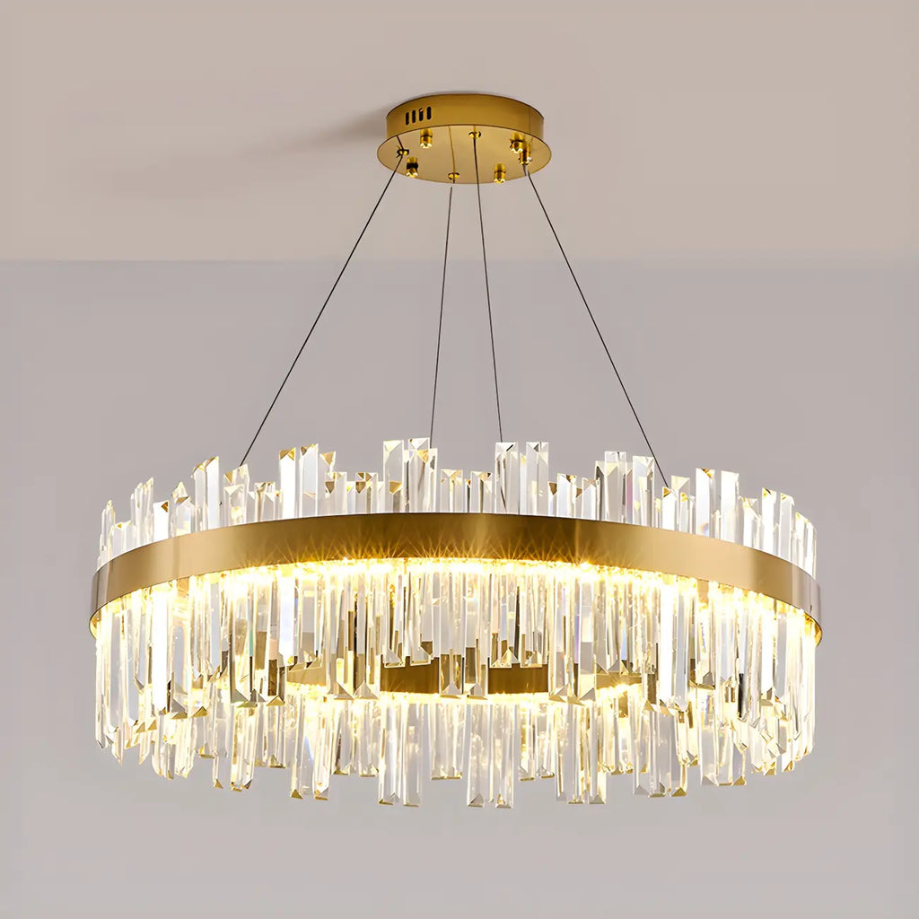 Lustre LED rond en cristal doré glamour pour salon
