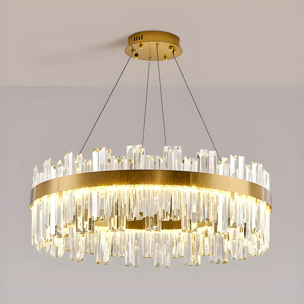 Lustre LED rond en cristal doré glamour pour salon