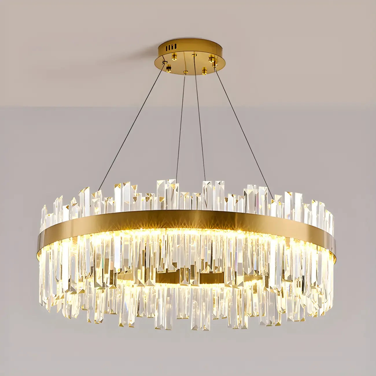 Lustre LED rond en cristal doré glamour pour salon