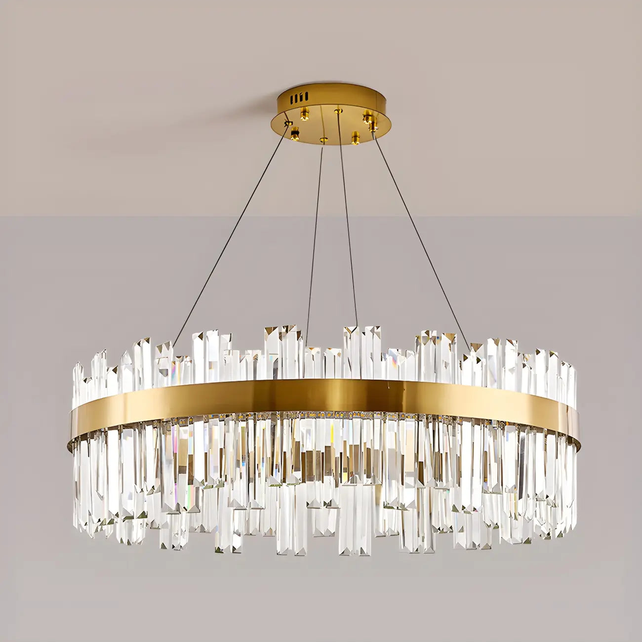 Lustre LED rond en cristal doré glamour pour salon