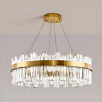 Lustre LED rond en cristal doré glamour pour salon
