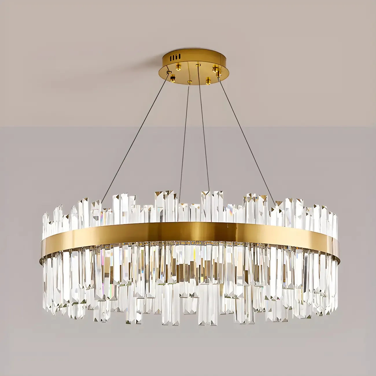 Lustre LED rond en cristal doré glamour pour salon