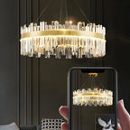 Lustre LED rond en cristal doré glamour pour salon
