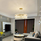 Lustre LED rond en cristal doré glamour pour salon