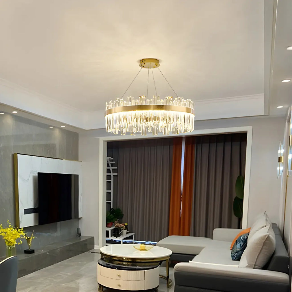 Lustre LED rond en cristal doré glamour pour salon