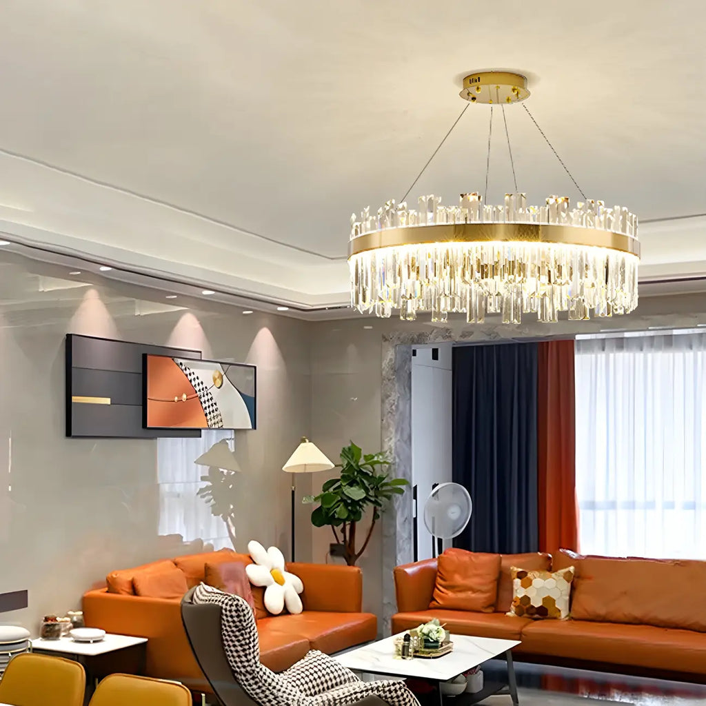 Lustre LED rond en cristal doré glamour pour salon
