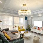 Lustre LED rond en cristal doré glamour pour salon