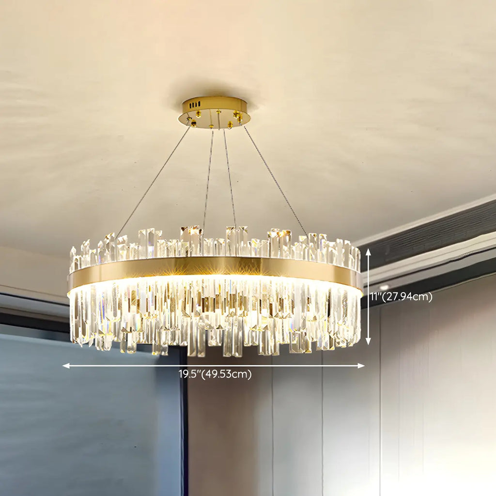 Lustre LED rond en cristal doré glamour pour salon
