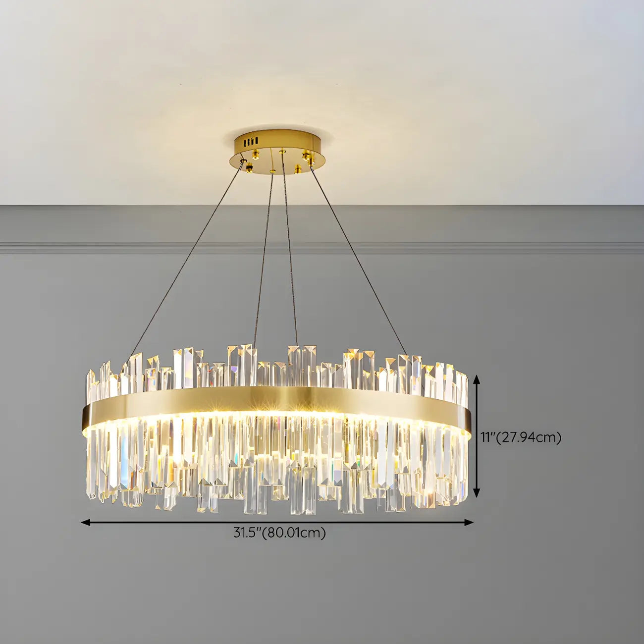 Lustre LED rond en cristal doré glamour pour salon