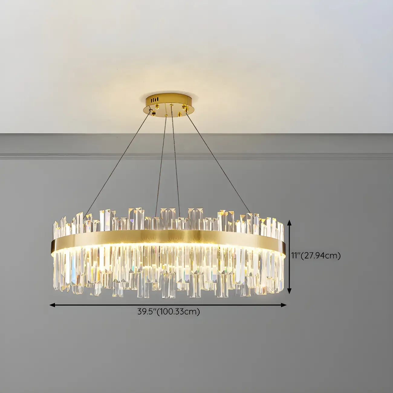 Lustre LED rond en cristal doré glamour pour salon