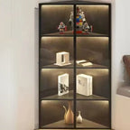 Vitrine d'angle moderne en métal gris et bois avec porte vitrée