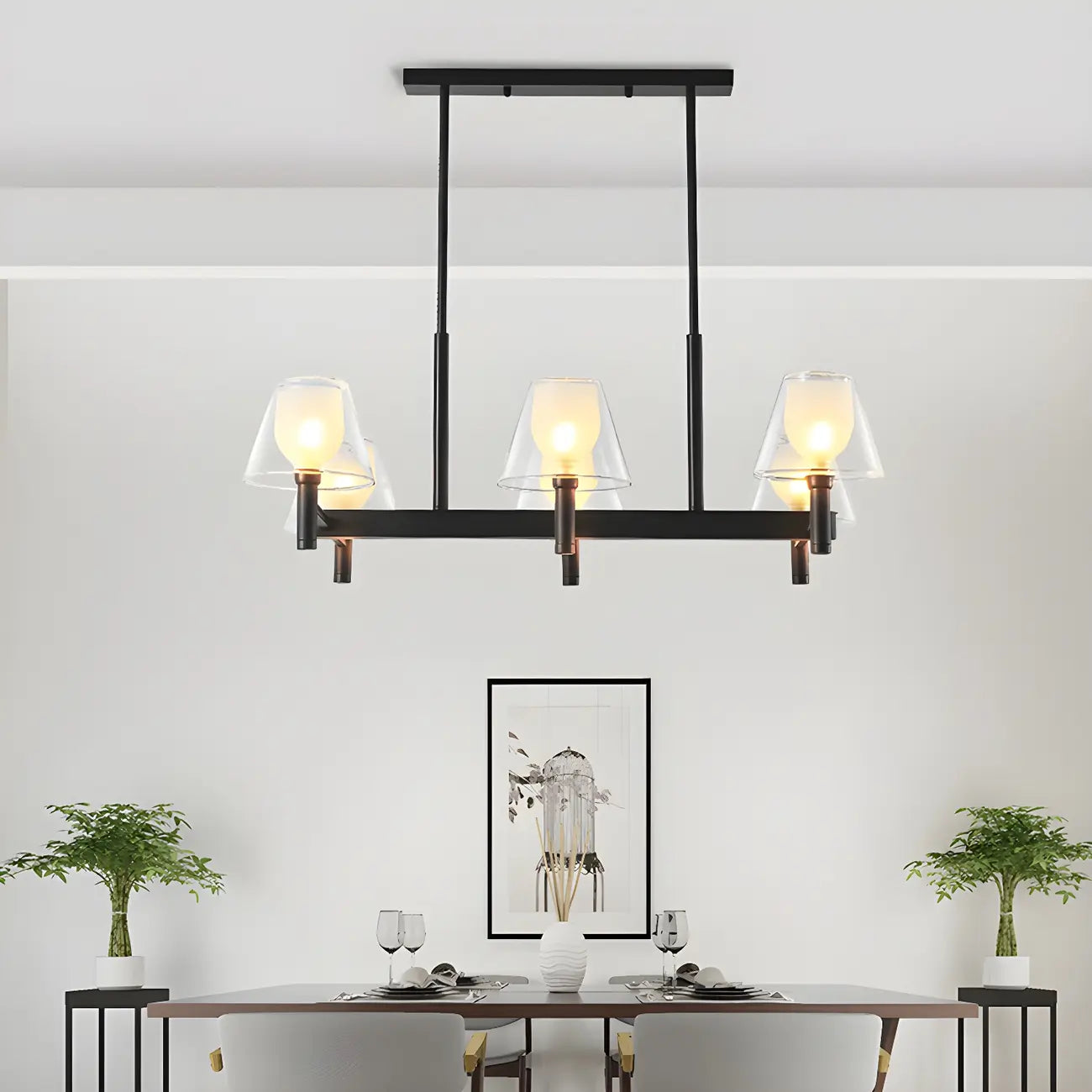 Grand luminaire suspendu de cuisine moderne en verre en forme de cône