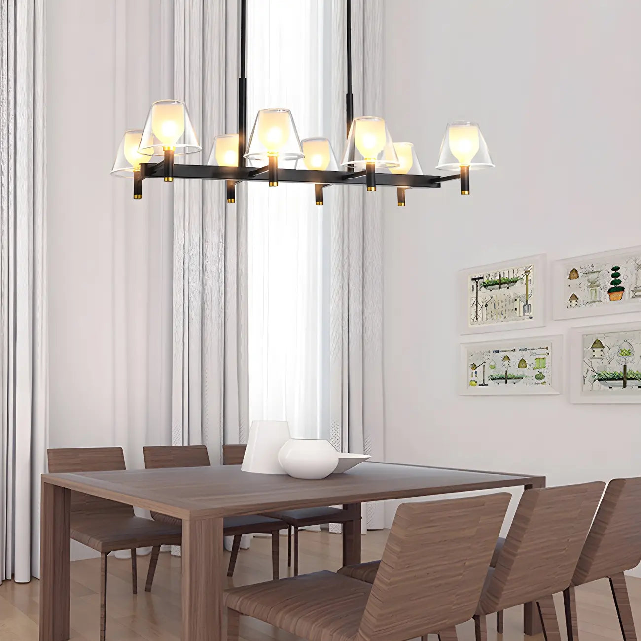 Grand luminaire suspendu de cuisine moderne en verre en forme de cône