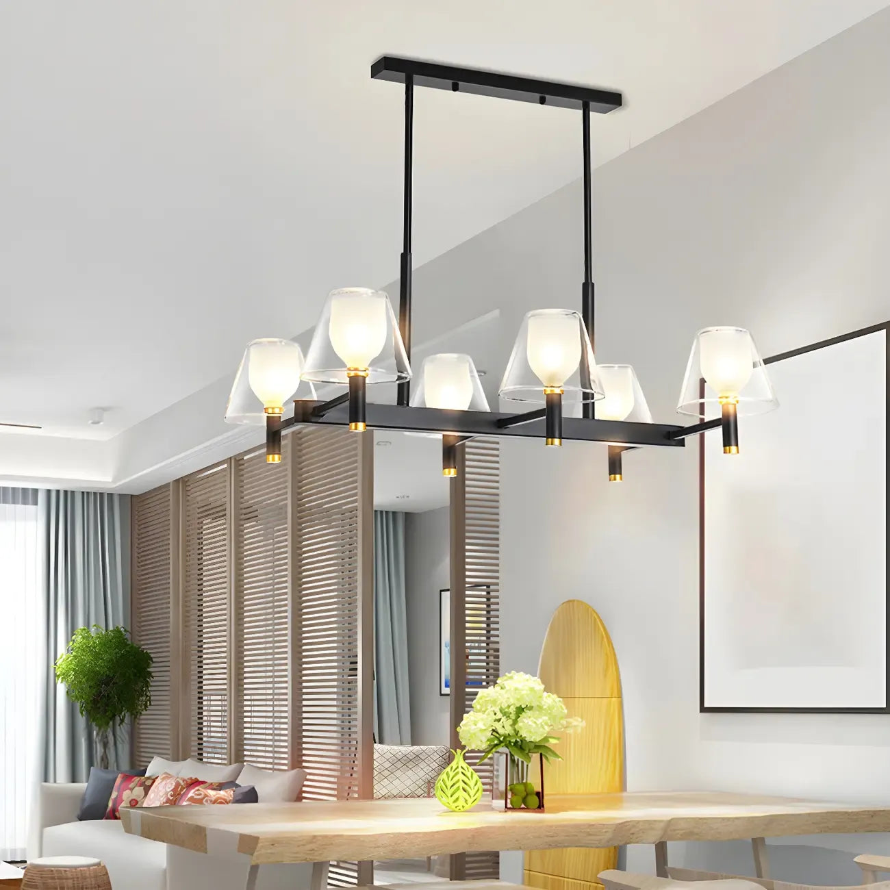 Grand luminaire suspendu de cuisine moderne en verre en forme de cône