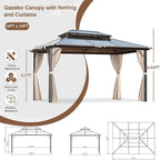 Tonnelle EROMMY à toit rigide, pergola extérieure avec double toit, moustiquaire et rideaux, auvent robuste pour patio, jardin, fête au bord de la piscine