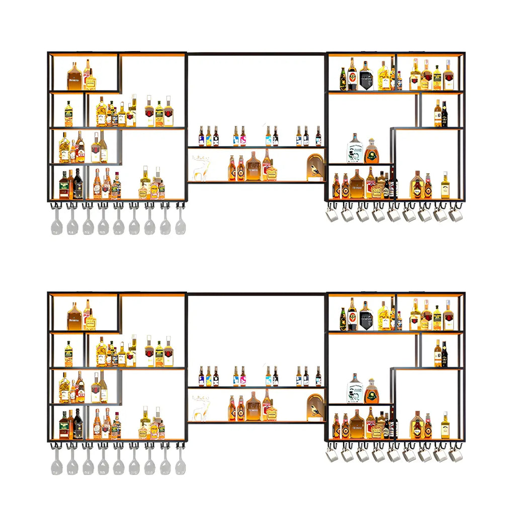 Porte-bouteilles mural en métal noir avec support pour verres à pied