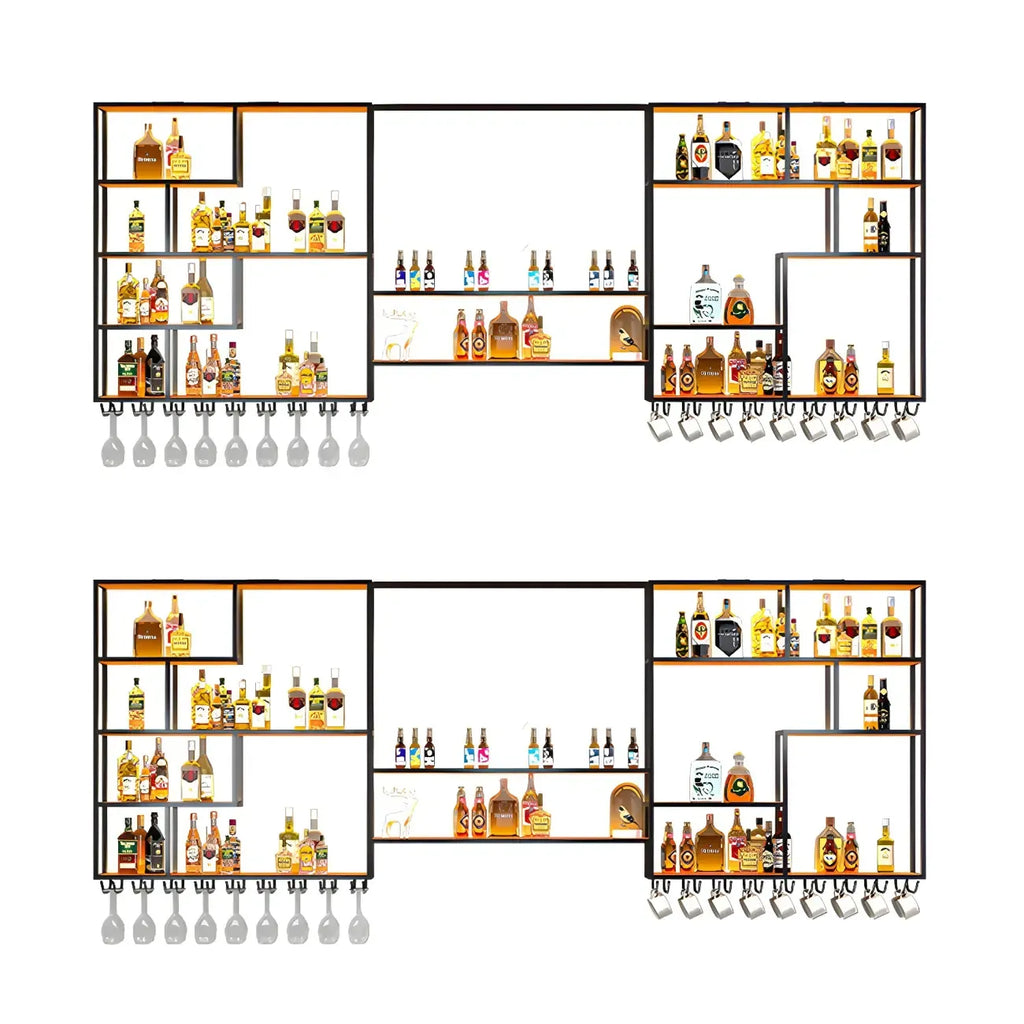 Porte-bouteilles mural en métal noir avec support pour verres à pied