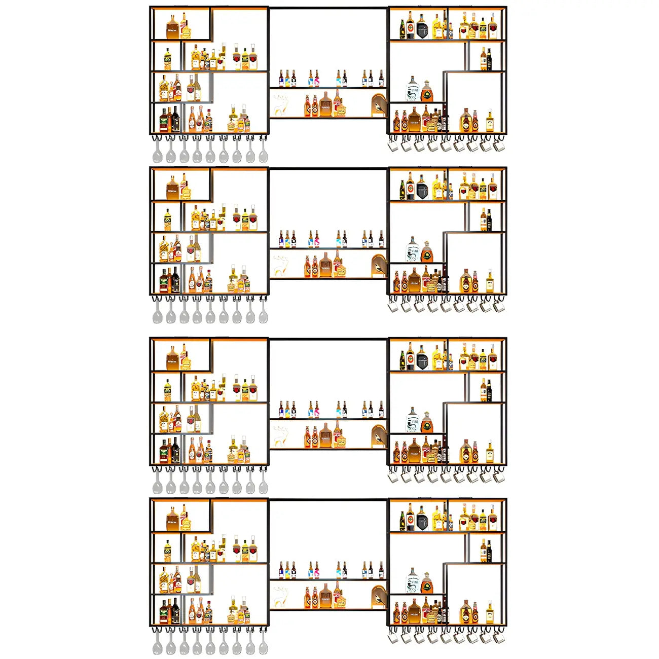 Porte-bouteilles mural en métal noir avec support pour verres à pied