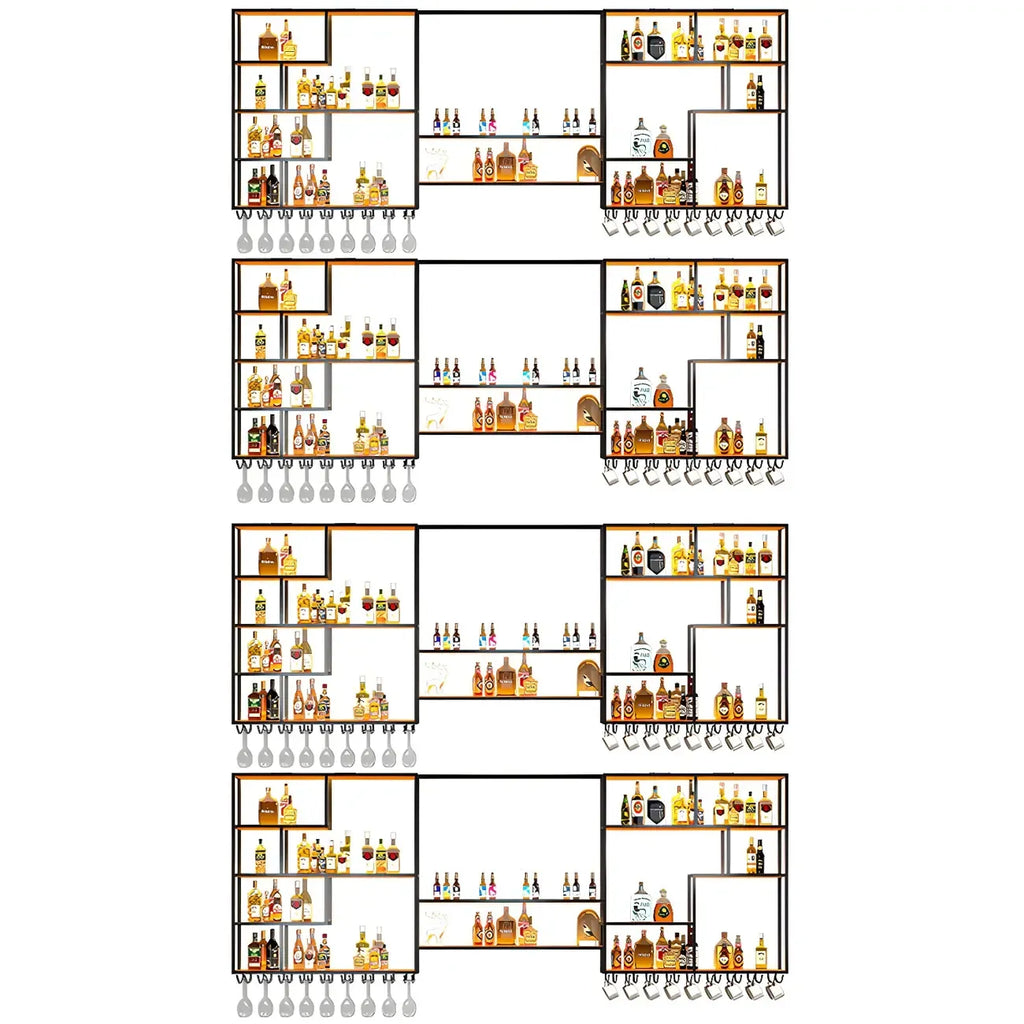 Porte-bouteilles mural en métal noir avec support pour verres à pied