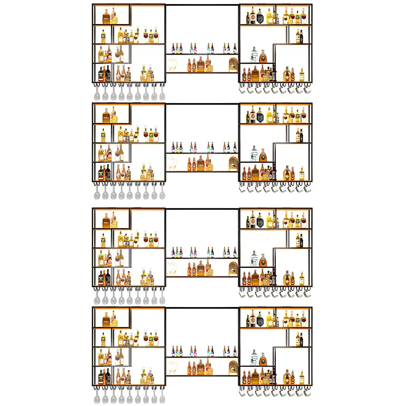 Porte-bouteilles mural en métal noir avec support pour verres à pied
