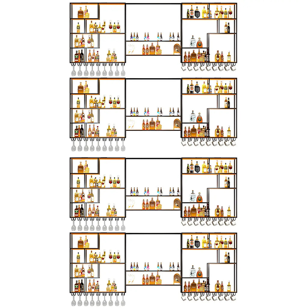 Porte-bouteilles mural en métal noir avec support pour verres à pied