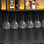 Porte-bouteilles mural en métal noir avec support pour verres à pied