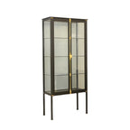 Vitrine lumineuse à étagères en verre et métal noir avec éclairage intégré