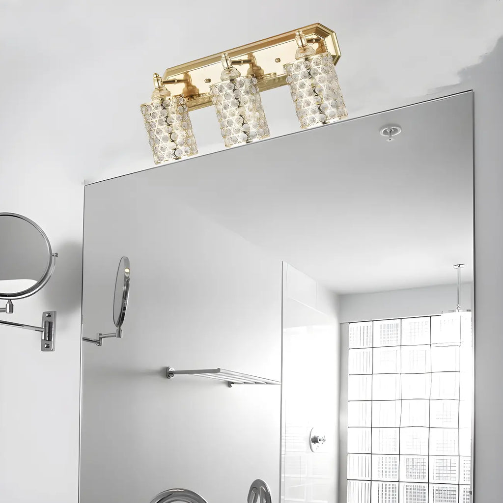 Applique murale cylindrique en cristal doré pour salle de bain
