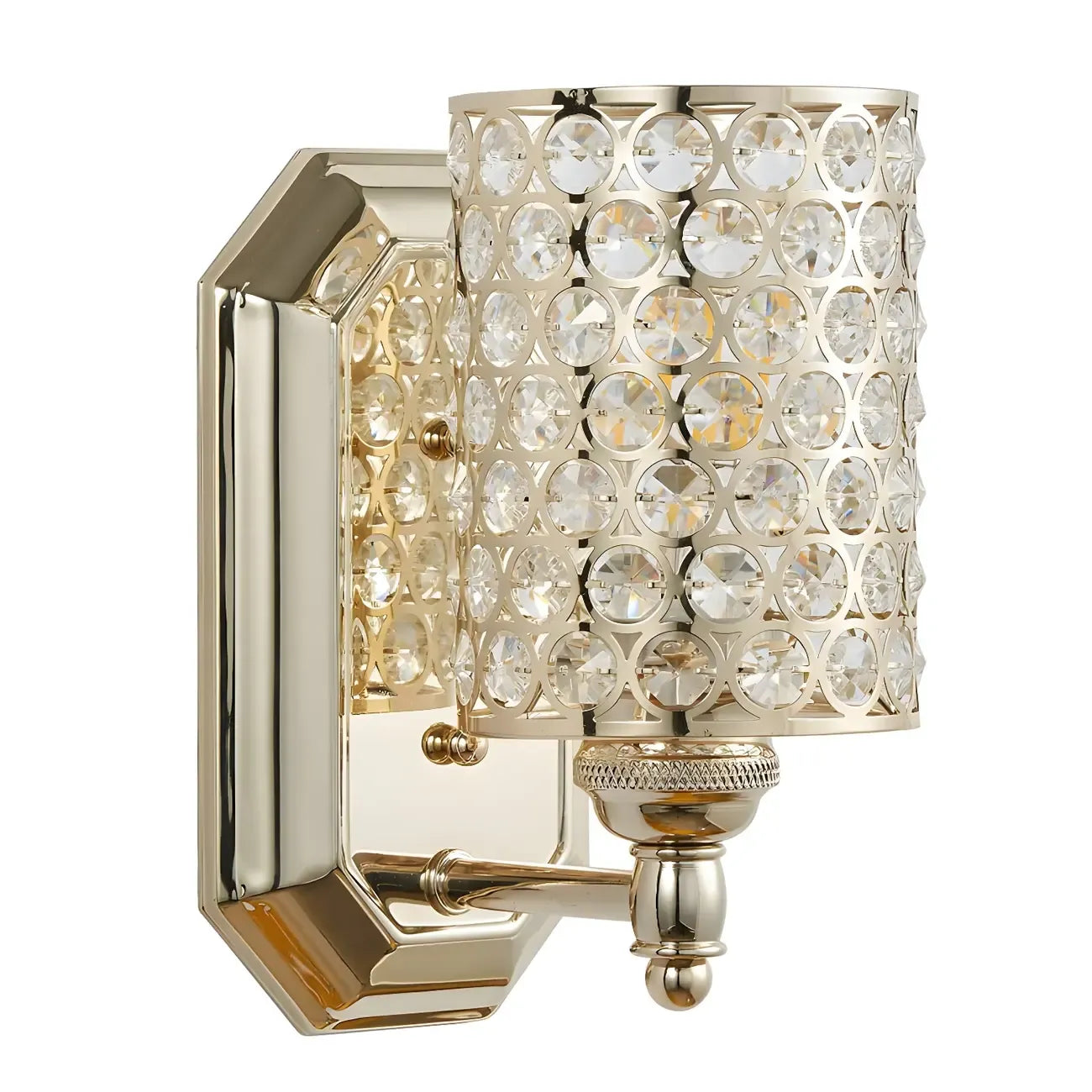 Applique murale cylindrique en cristal doré pour salle de bain